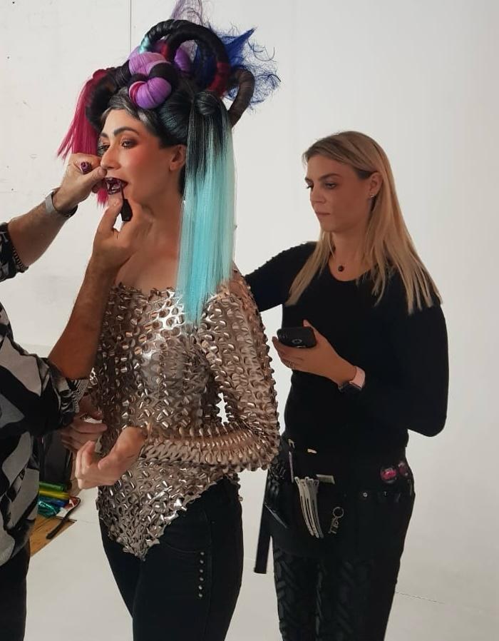 Candice Davy on set at a colour shoot